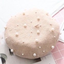 Elegante lã beret com pérolas - chapéu