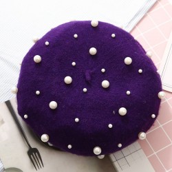 Elegante lã beret com pérolas - chapéu
