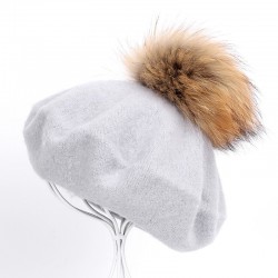 Elegante beret com pele pom-pom