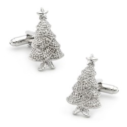 Cufflinks com uma árvore de Natal de prata