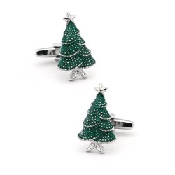 Cufflinks com uma árvore de Natal verde