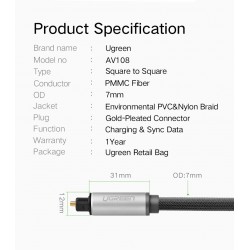 Ugreen Toslink - cabo óptico digital - adaptador de áudio 1m - 1.5m - 2m - 3m