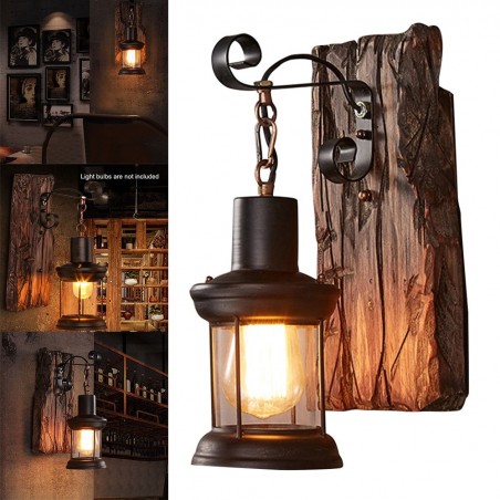Vintage - lâmpada de parede de madeira - luz LED