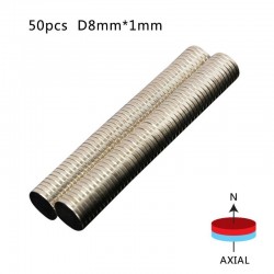 N52 ímã de neodímio - pequeno disco redondo 8mm x 1mm 50 peças