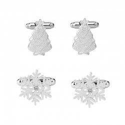 Cufflinks de prata com floco de neve e árvore de Natal