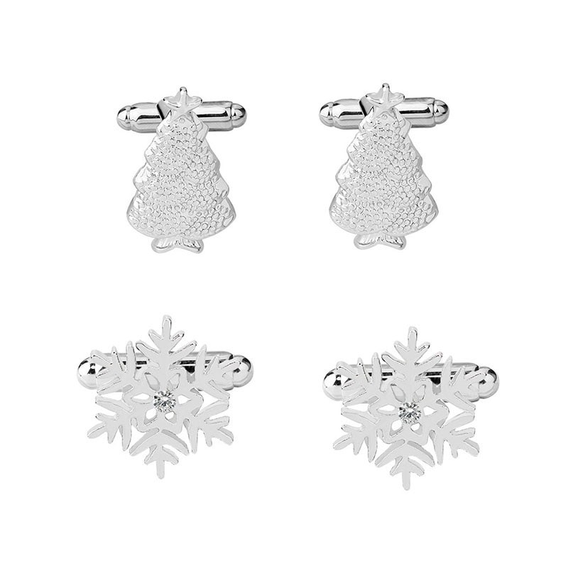 Cufflinks de prata com floco de neve e árvore de Natal