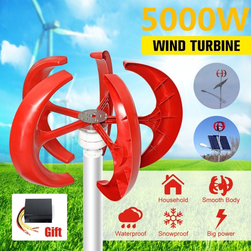 5000W AC 12V-24V - gerador de turbina eólica - lanterna - motor de 5 lâminas - eixo vertical - kit 5000W AC 12V-24V - gerador de turbina eólica - lanterna - motor de 5 lâminas - eixo vertical - kit