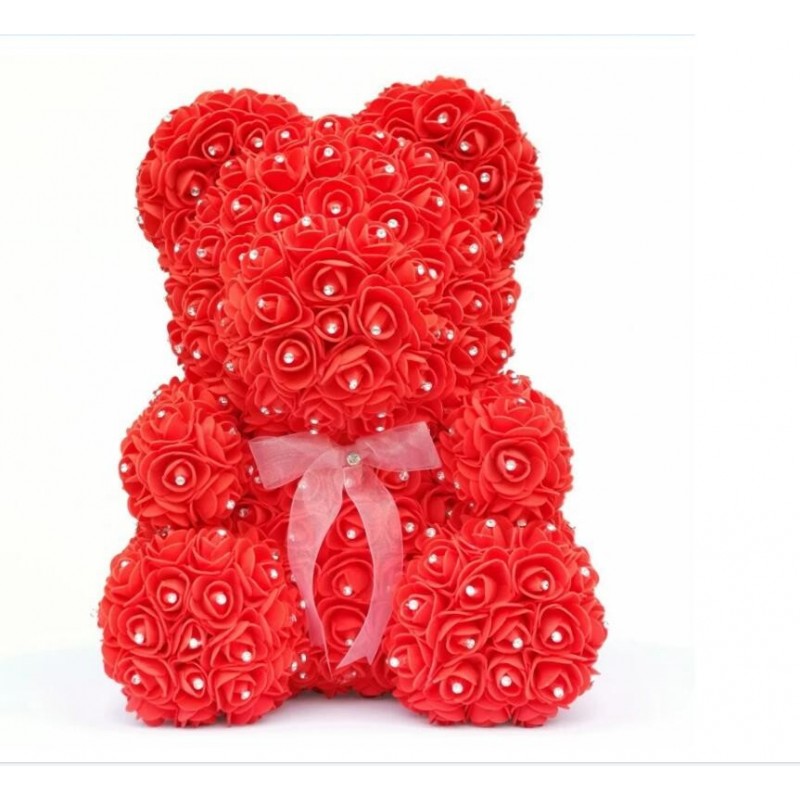 Urso rosa - urso feito de rosas infinitas com diamantes - 25 cm - 35 cm