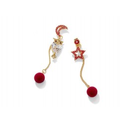 Crystal owl - star & moon - long earrings with ballsEarrings