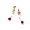 Crystal owl - star & moon - long earrings with ballsEarrings