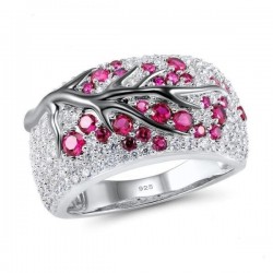 Flores de rosa - anel de prata de luxo com zircônia cúbico