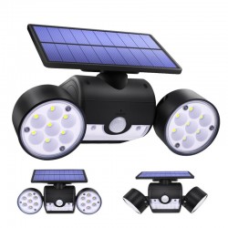 30 LED - lâmpada solar dupla cabeça - holofote - sensor de movimento PIR - luz de ângulo ajustável - impermeável