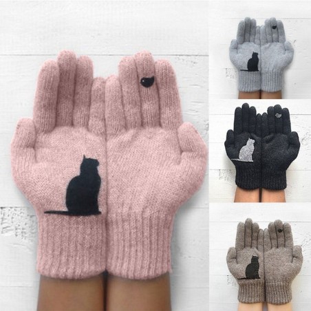 Luvas de caxemira com gatinho