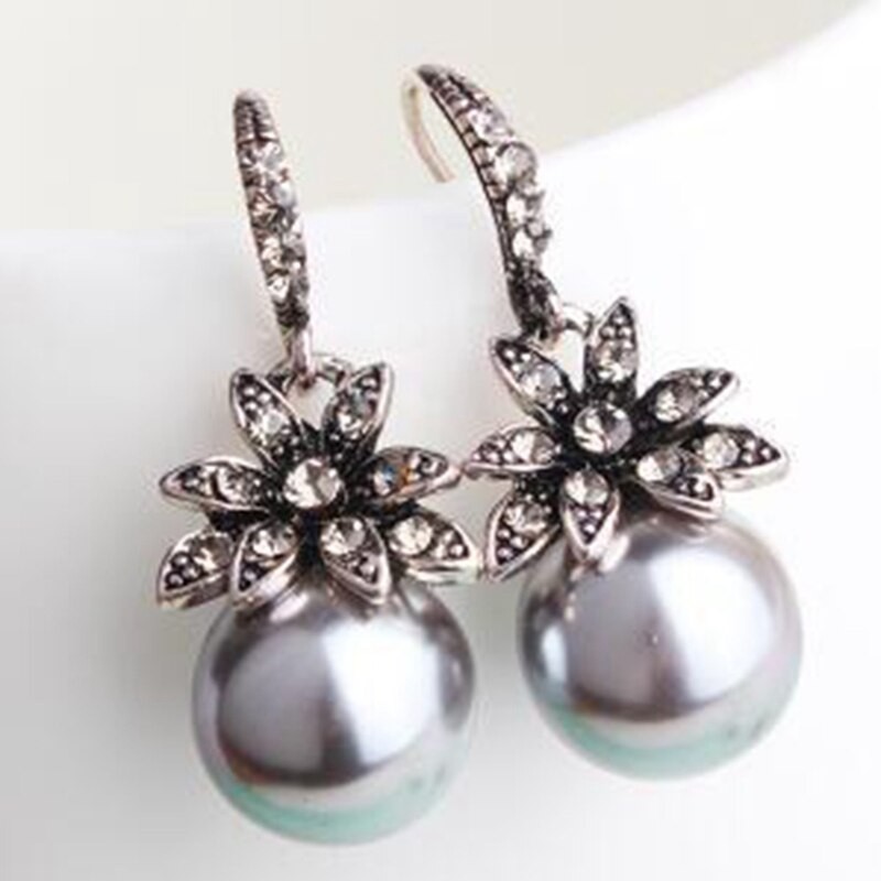 Brincos de luxo vintage com flor de cristal e pérola