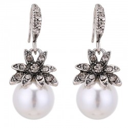 Brincos de luxo vintage com flor de cristal e pérola
