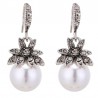 Brincos de luxo vintage com flor de cristal e pérola