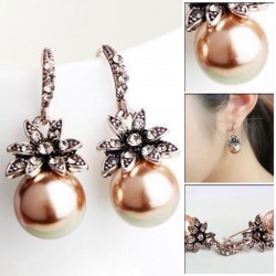 Brincos de luxo vintage com flor de cristal e pérola
