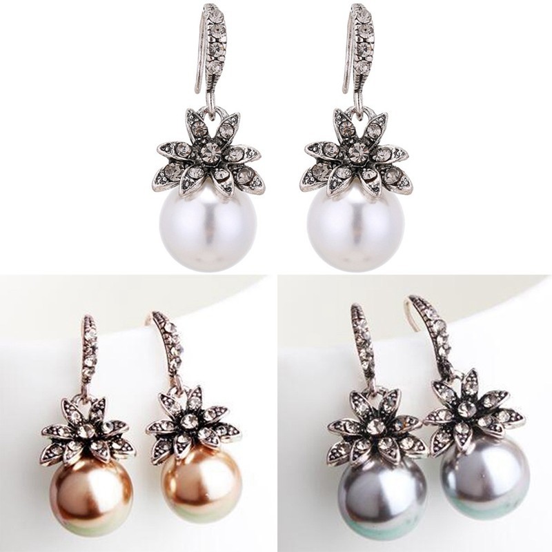 Brincos de luxo vintage com flor de cristal e pérola