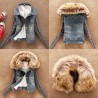 jaqueta curta de jeans e lã na moda com colarinho de pele destacável