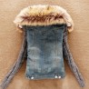 jaqueta curta de jeans e lã na moda com colarinho de pele destacável