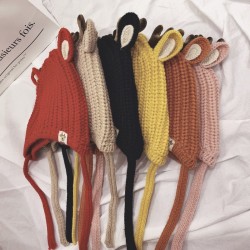 Chapéu de inverno com pequenas renas chifres e orelhas - chapéu de malha para crianças