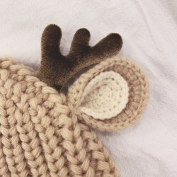 Chapéu de inverno com pequenas renas chifres e orelhas - chapéu de malha para crianças
