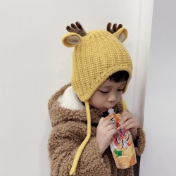 Chapéu de inverno com pequenas renas chifres e orelhas - chapéu de malha para crianças