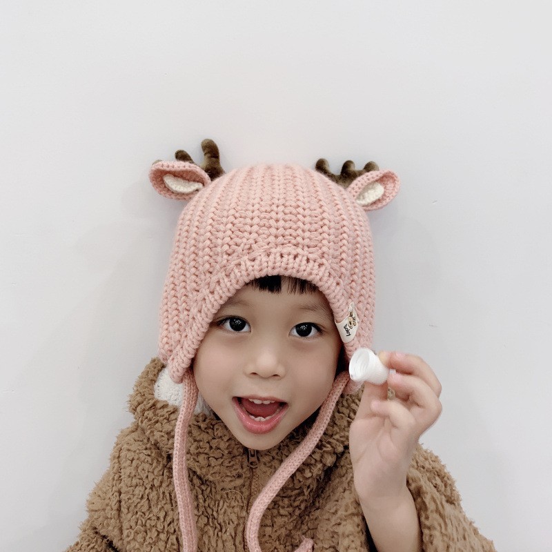 Winter hat with small reindeers horns & ears - knitted hat for kidsHats & caps