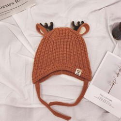 Chapéu de inverno com pequenas renas chifres e orelhas - chapéu de malha para crianças