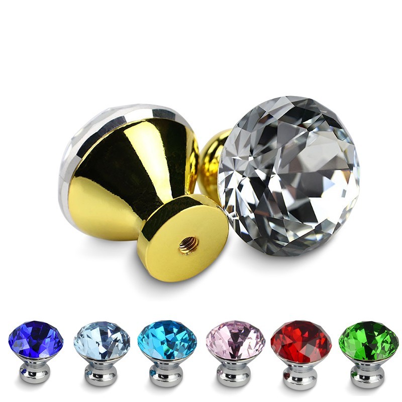 Punhos de móveis com parafusos - botões de cristal - 30mm - 5 peças