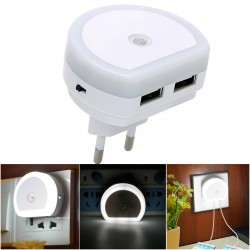 Carregador de porta USB duplo com luz noturna LED - sensor de luz