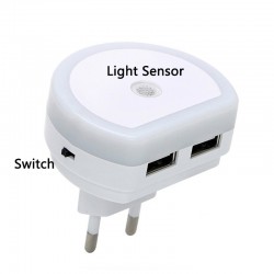 Carregador de porta USB duplo com luz noturna LED - sensor de luz