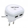 Carregador de porta USB duplo com luz noturna LED - sensor de luz